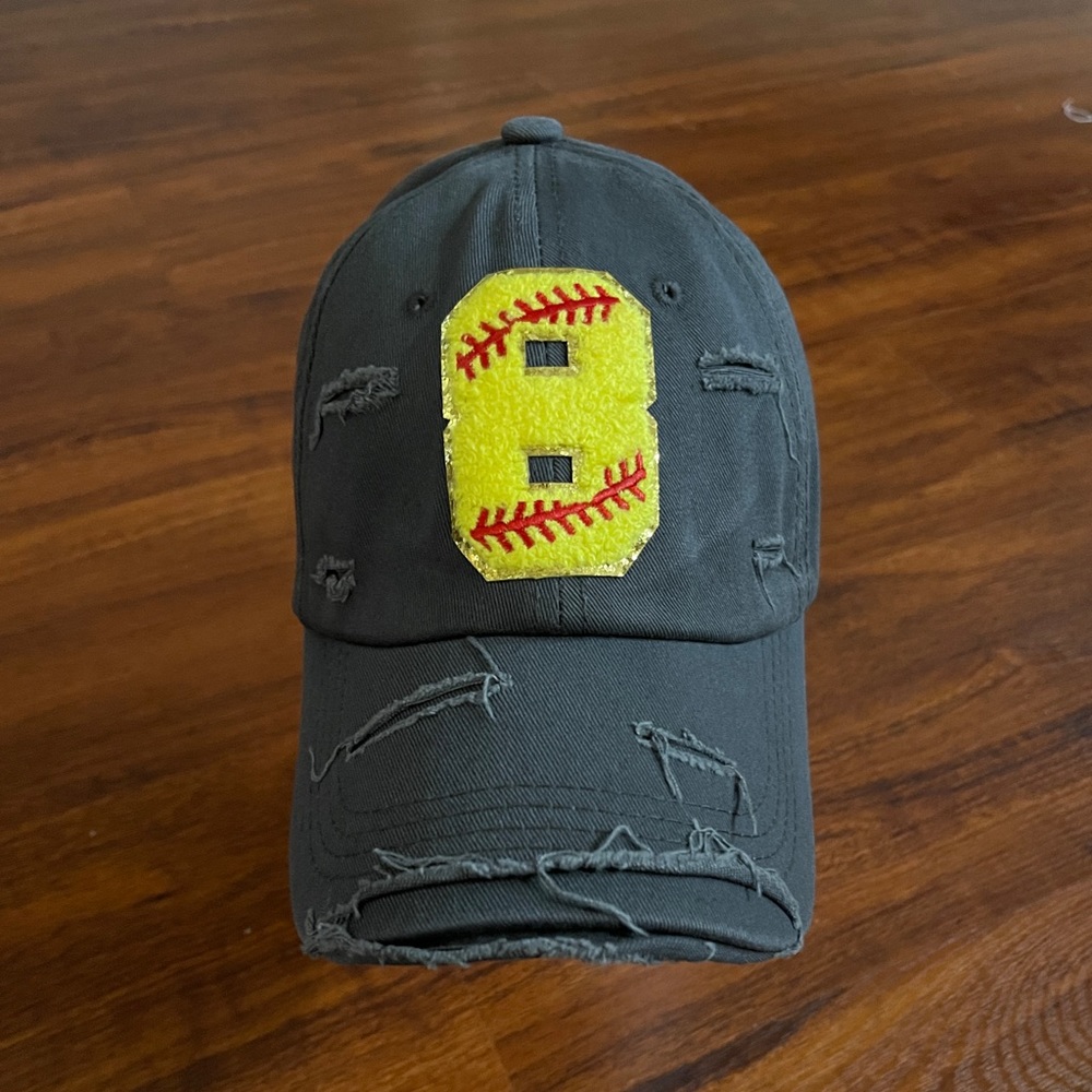 Softball cotton distressed hat of your favorite #8 softball player